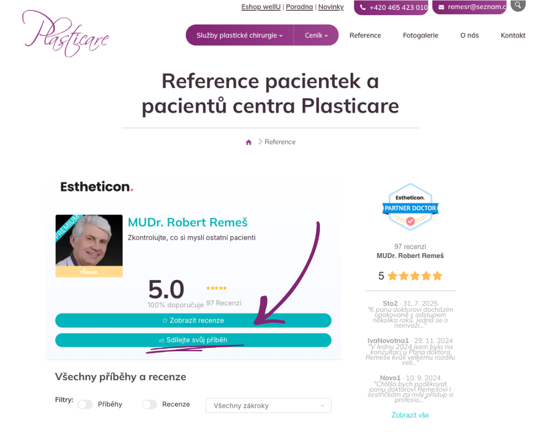 Ukázka stránky s referencemi a odkazu na stránku, kde se reference přidávají